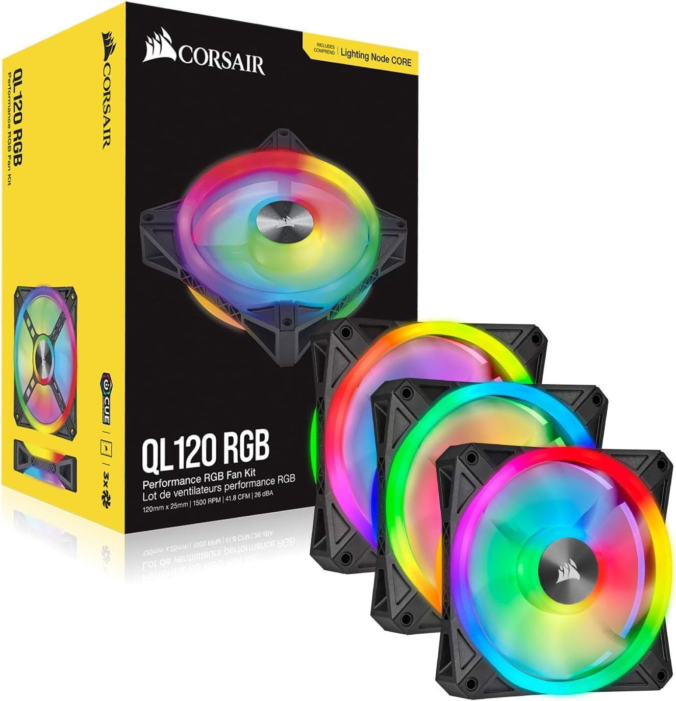 QL Series, Ql120 RGB, 120Mm RGB LED Fan, Triple Pack with Lighting Node Core
