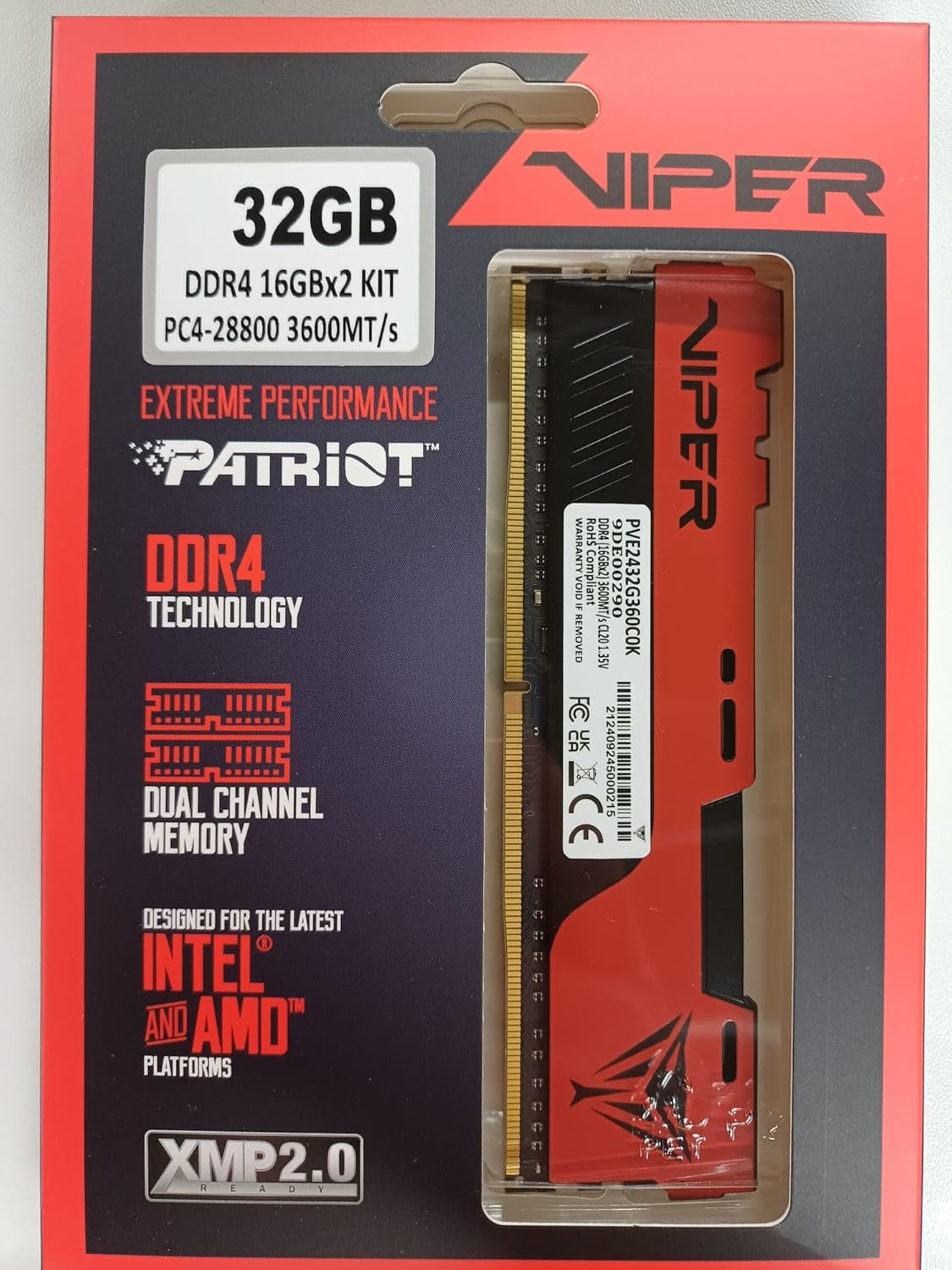 Viper Elite II DDR4 RAM 32GB (2X16GB) 3600Mhz CL20 1.35V UDIMM Desktop Gaming Memory Kit Compatible with XMP - PVE2432G360C0K